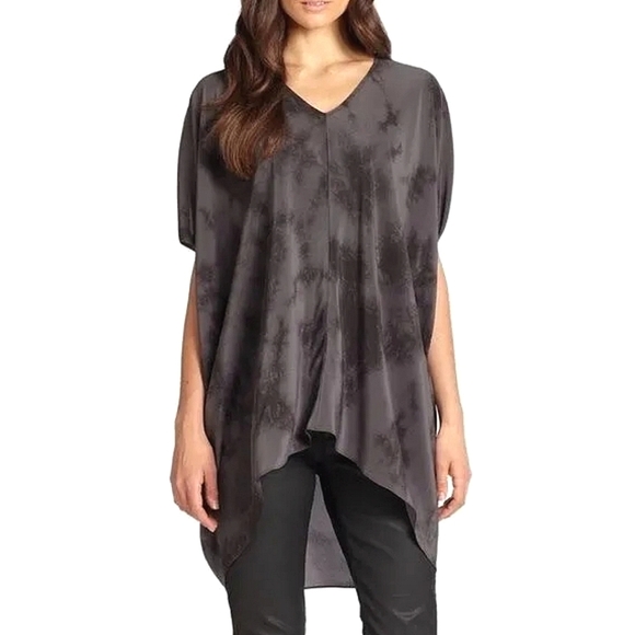 EILEEN FISHER Women's 100% Silk V-Neck Tie-Dye Oversized Pullover Tunic Top - Picture 1 of 6